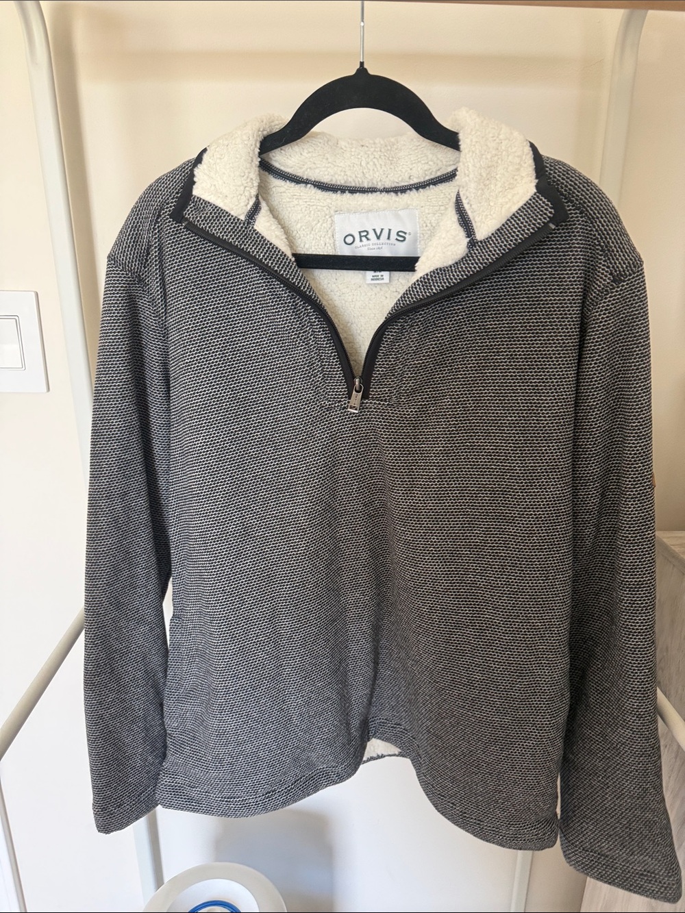 Orvis Charcoal Half-Zip Pullover with Cream Sherpa Collar